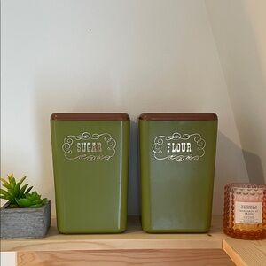 Vintage Beacon Flour & Sugar canister set - Retro Olive Green - Mid-Century